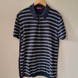 Prada 00ss Blue and White Knit Stipes Short Sleeve Polo Size Small